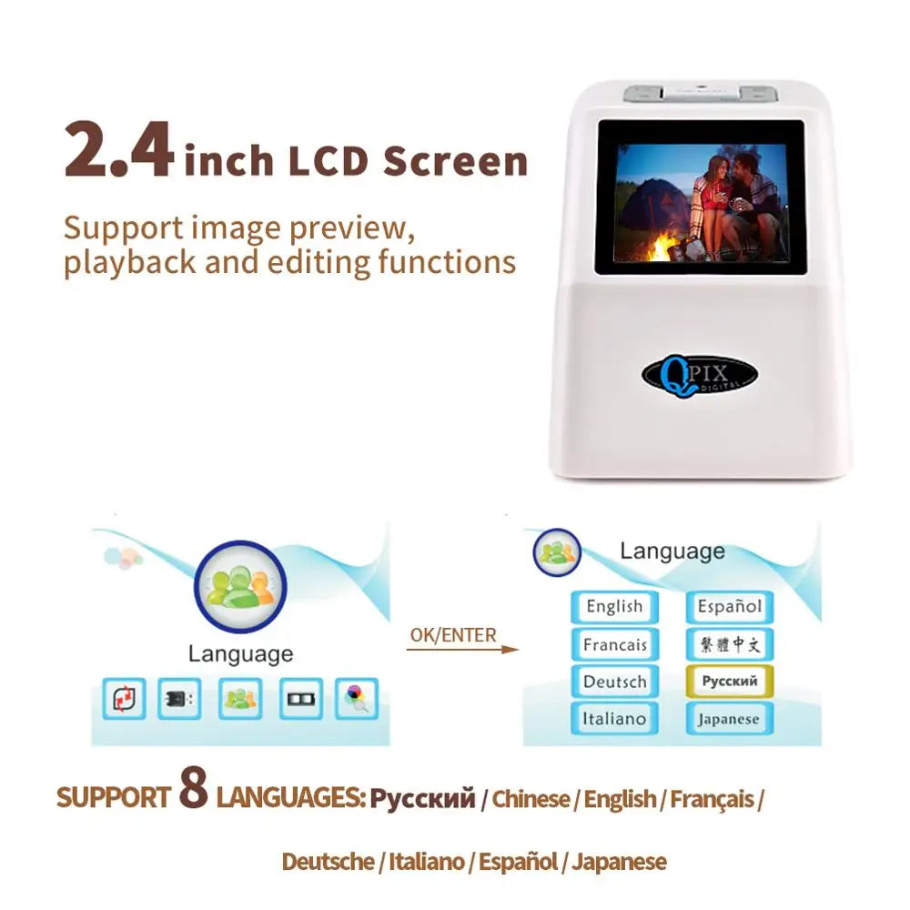 Portable Film scanner 35mm Negative Film Scanner with 2.4"LCD screen super 8 negatives and slides cmos sensor