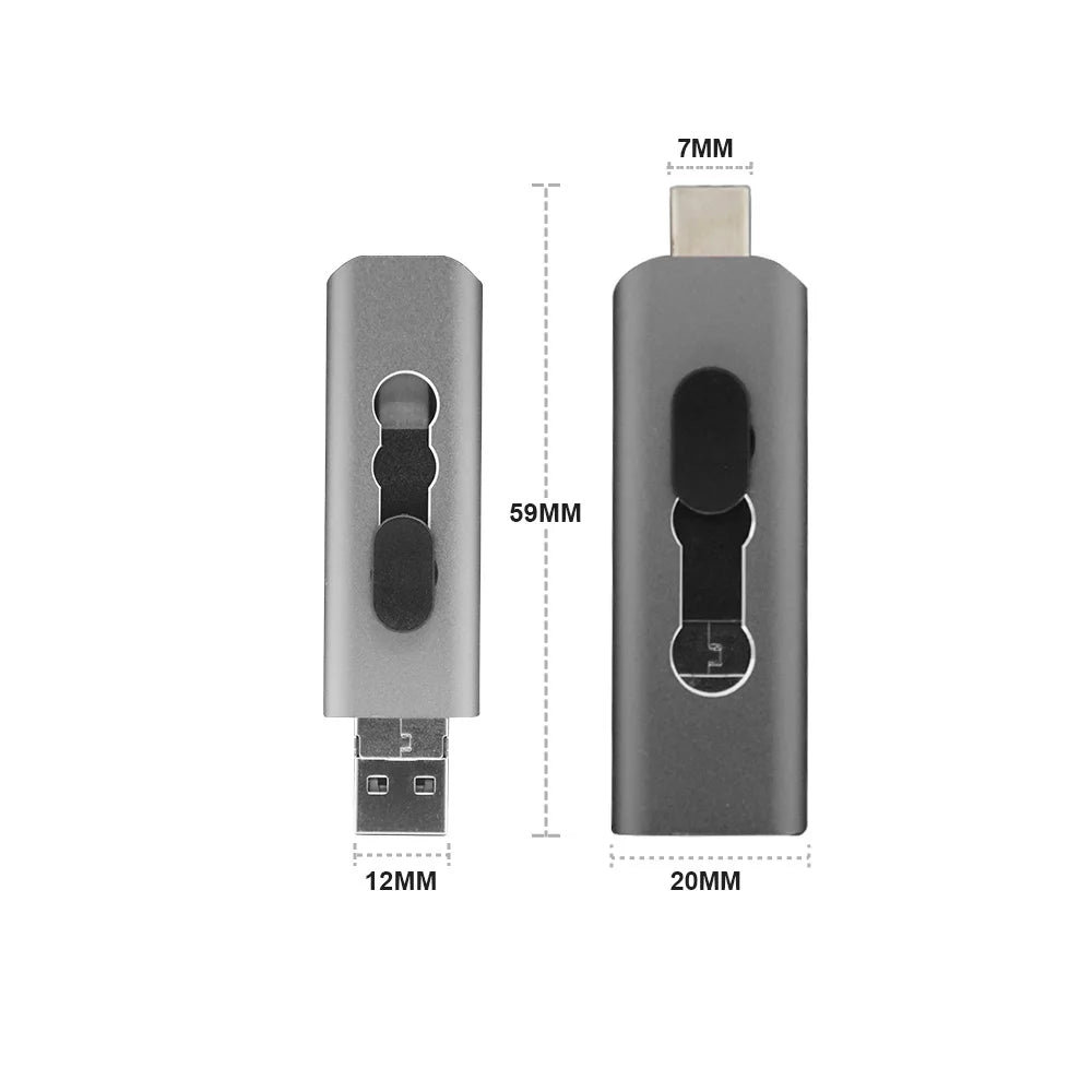 Metal USB Flash Drive 3 IN 1 USB 2.0 & Type C & Micro USB Stick OTG Pen Drive 128GB 64GB 32GB 16GB 8G Pendrive U Disk