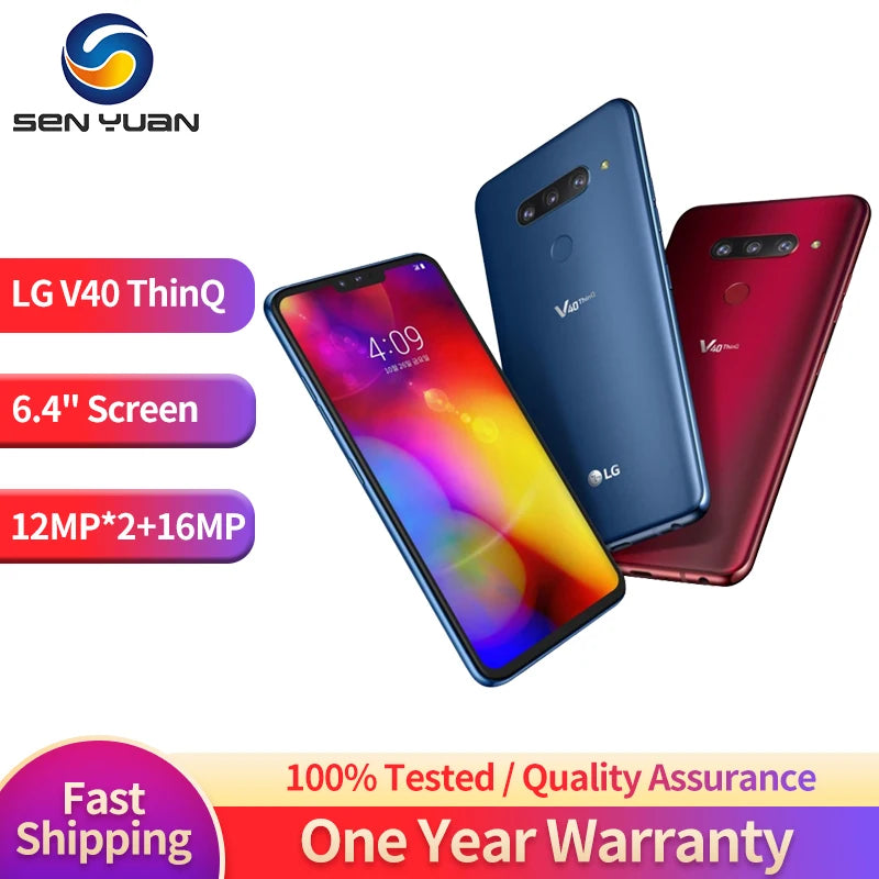 cellphone Original LG V40 ThinQ 4G LTE Mobile Phone 6.4'' 6GB RAM 64GB/128GB ROM 16MP Single/Dual SIM Fingerprint V405UA V405EBW