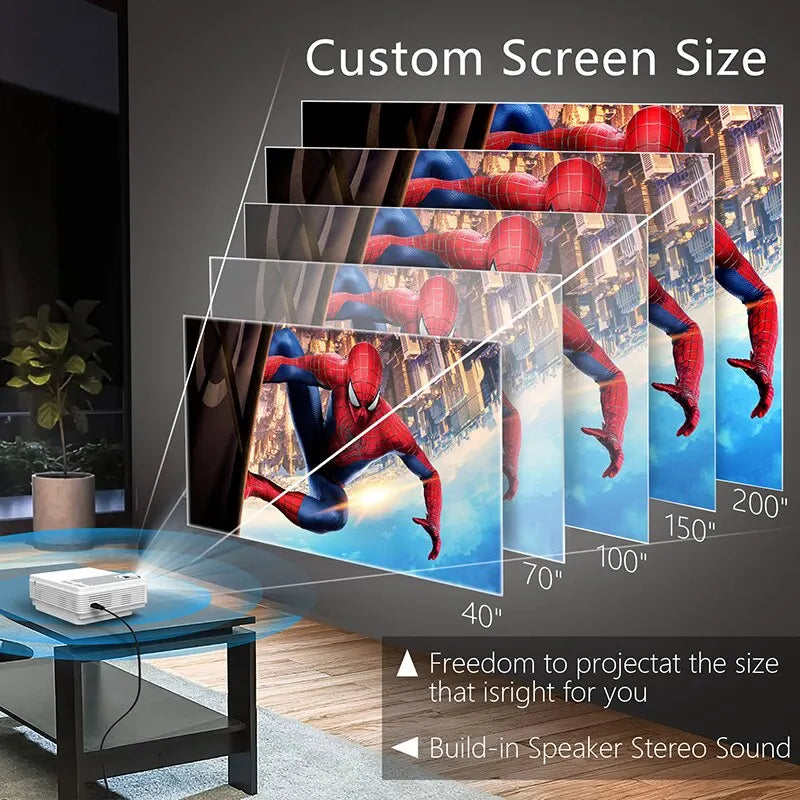 Mini Projector Global TFlag L36P 4K Equipped with HDMI, VGA, TF, and USB inputs, plus Bluetooth compatibility and a built-in speaker