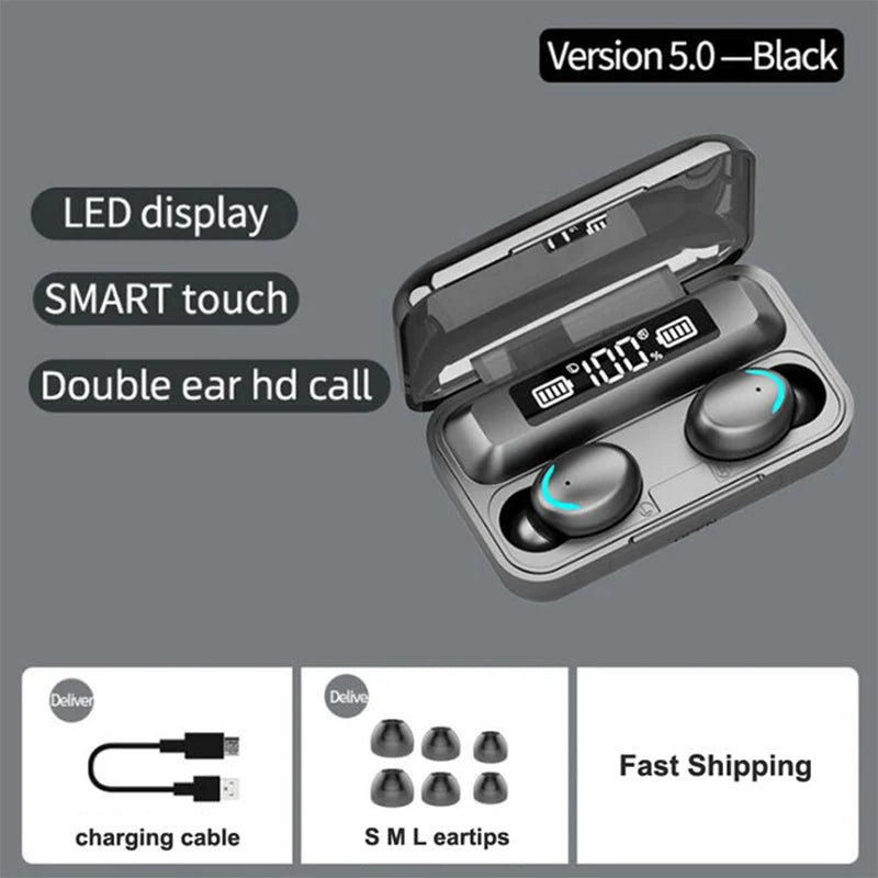 Earphones 9D Stereo Sports Waterproof Earbuds wireless Bluetooth 5.0 In-ear headphone built-in microphone