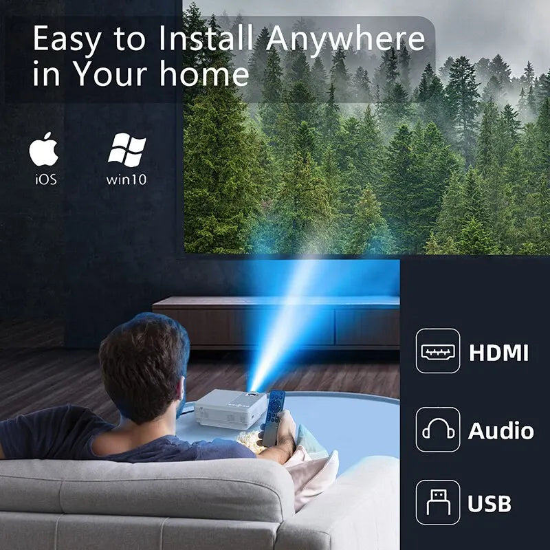 Mini Projector Global TFlag L36P 4K Equipped with HDMI, VGA, TF, and USB inputs, plus Bluetooth compatibility and a built-in speaker