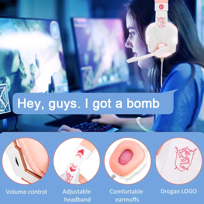 Video Game Headphones Cool LED Wired Headphones With Microphone