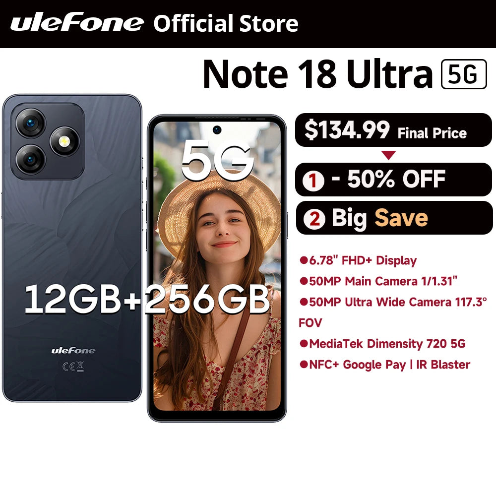New cellphone Ulefone Note 18 Ultra 5G Smartphone 12GB Billabank Electronics Store