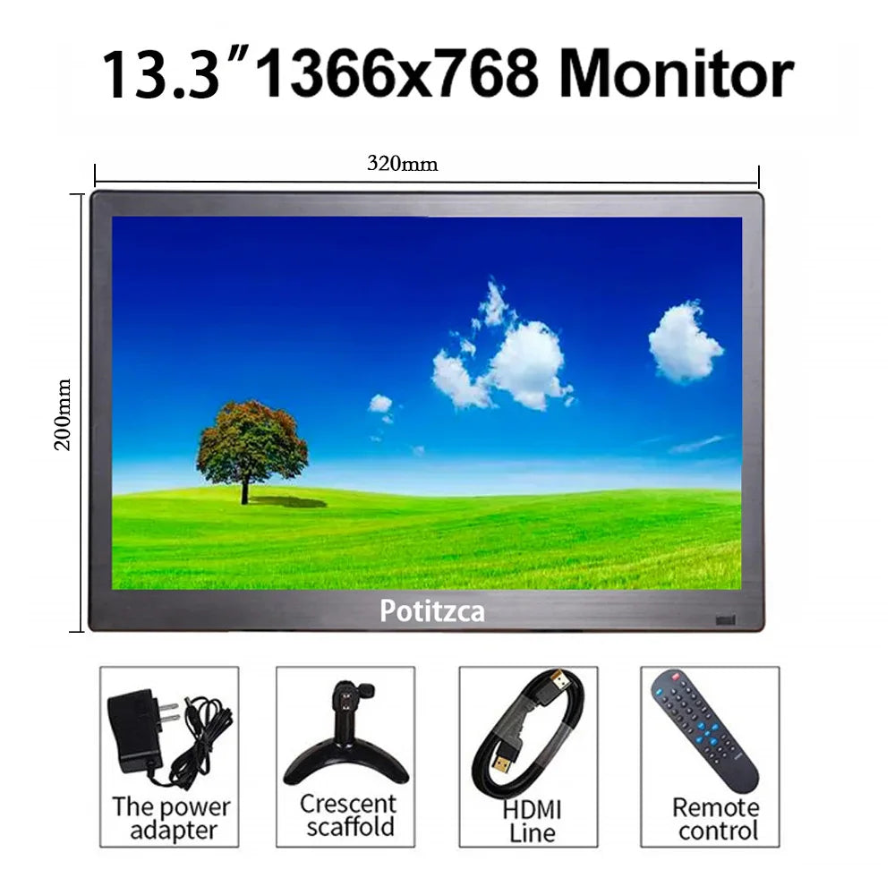 Computer Monitor 13.3" HD Portable Monitor – HDMI/VGA/BNC for PC, PS4, Xbox, Raspberry Pi