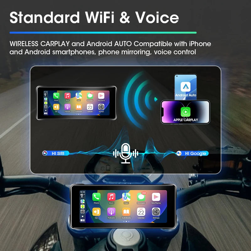 Car GPS 7 Inch Motorcycle GPS with Wireless CarPlay and Android Auto IPX7 Waterproof