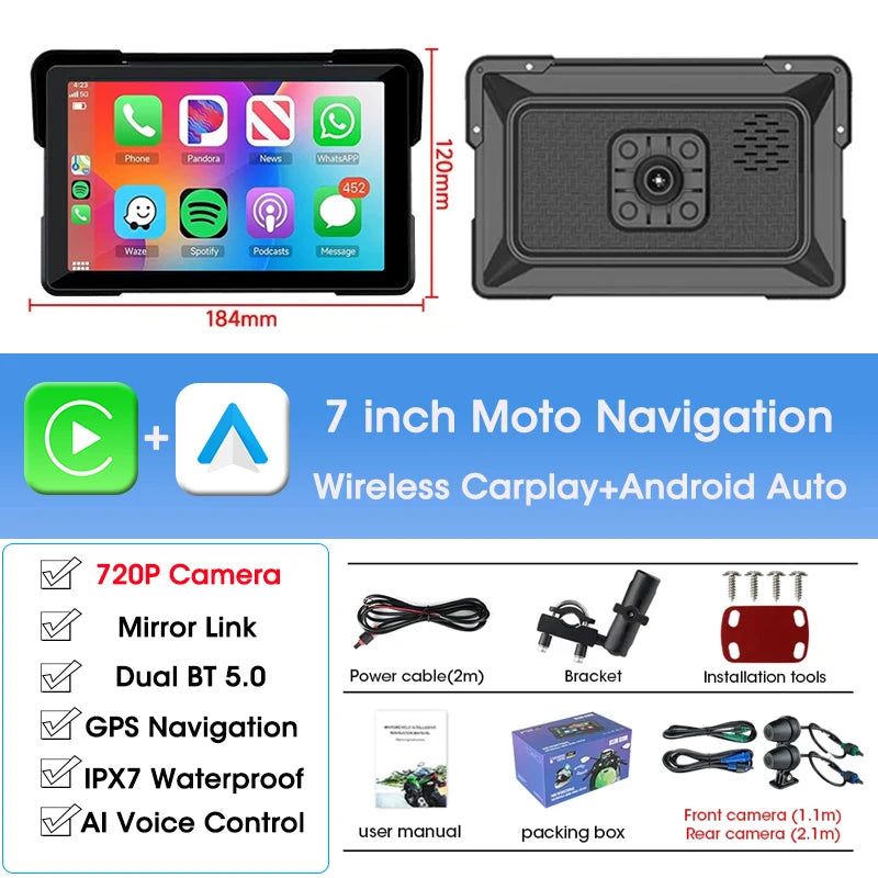 Car GPS Navigation System Waterproof CarPlay GPS DVR for Motorcycles 5 & 7 Inch LCD Automobile maps