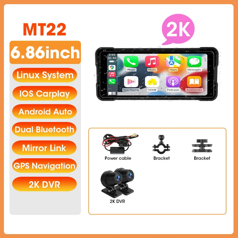Car GPS 7 Inch Motorcycle GPS with Wireless CarPlay and Android Auto IPX7 Waterproof