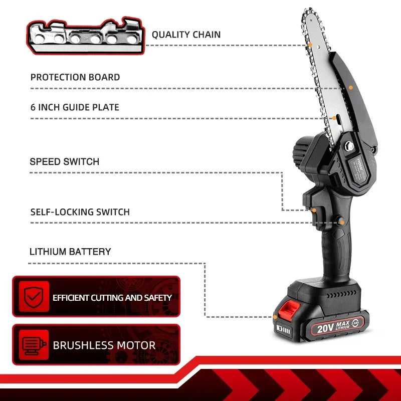 Electric chainsaw WOSAI 20 Volts 6 Inch Mini Electric Chainsaw Home and Garden - Billabank Electronics Store