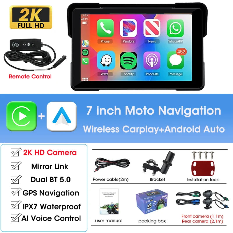 Car GPS Navigation System Waterproof CarPlay GPS DVR for Motorcycles 5 & 7 Inch LCD Automobile maps