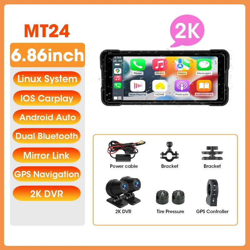 Car GPS 7 Inch Motorcycle GPS with Wireless CarPlay and Android Auto IPX7 Waterproof