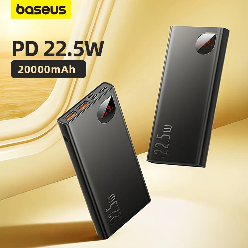 Power bank by BASEUS 20000mAh Portable Charging Power Bank cellphone charger iPhone 14 series, Samsung S20, Huawei P40, Xiaomi Redmi