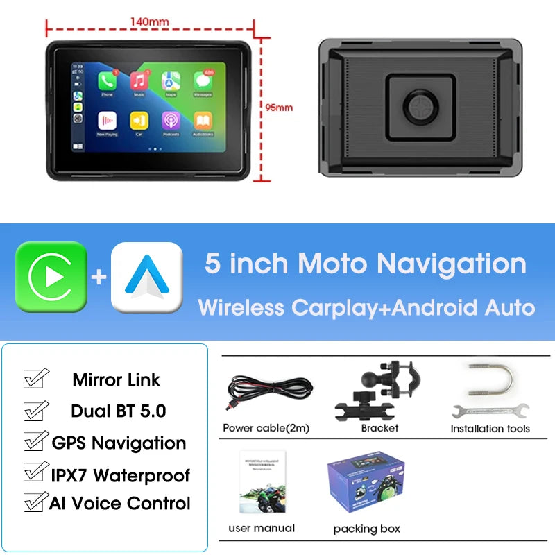Car GPS Navigation System Waterproof CarPlay GPS DVR for Motorcycles 5 & 7 Inch LCD Automobile maps