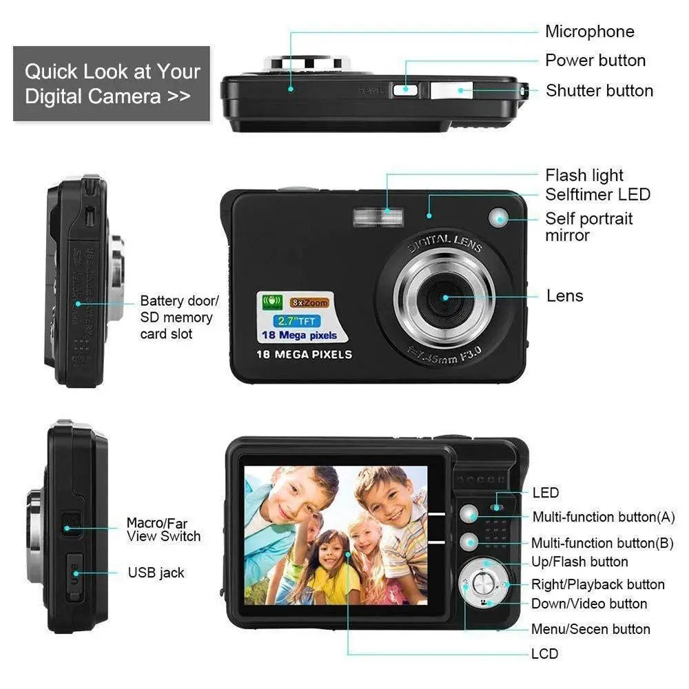 Digital Camera 1080P 44MP Compact Camera digital zoom, CMOS sensor