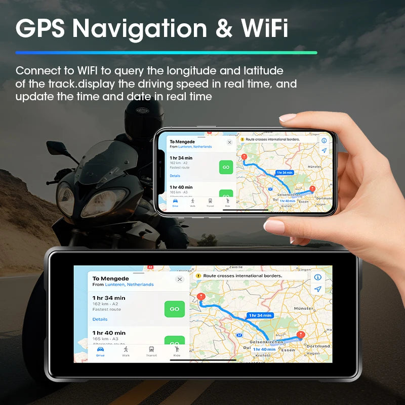 Car GPS 7 Inch Motorcycle GPS with Wireless CarPlay and Android Auto IPX7 Waterproof