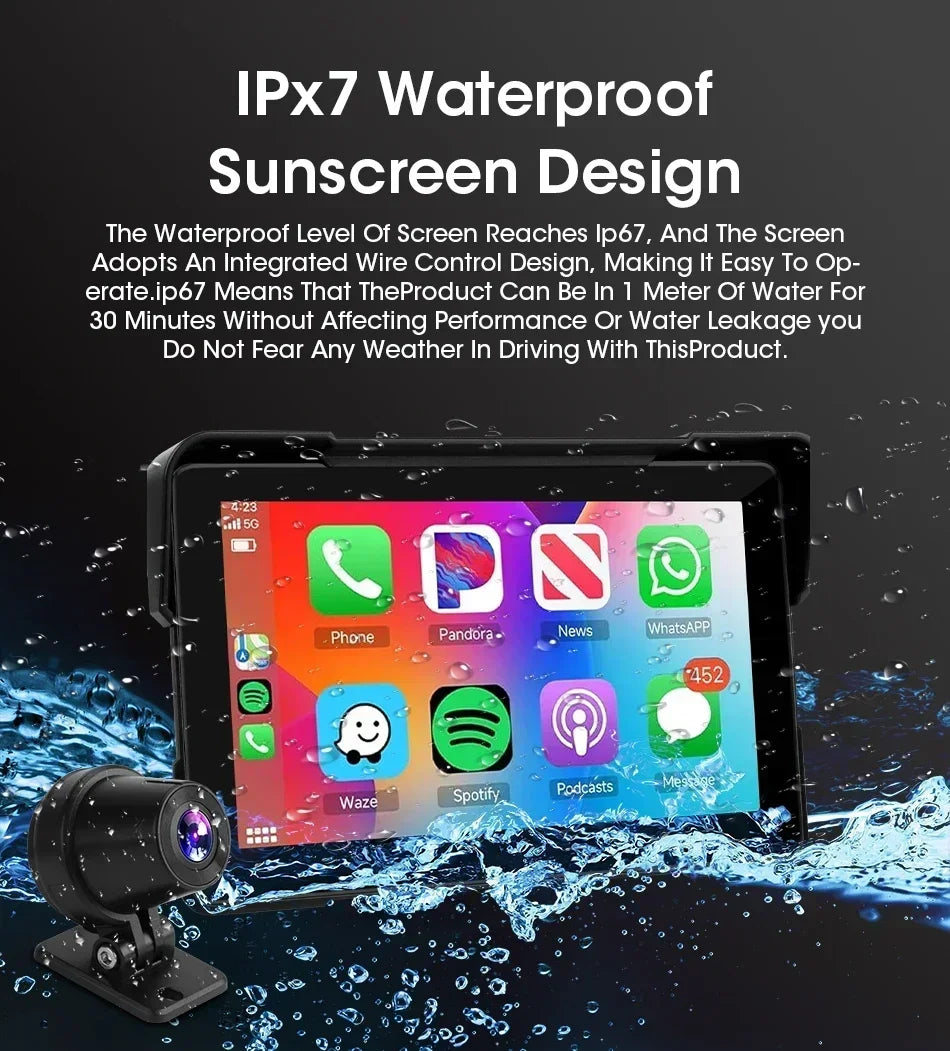 Car GPS Navigation System Waterproof CarPlay GPS DVR for Motorcycles 5 & 7 Inch LCD Automobile maps