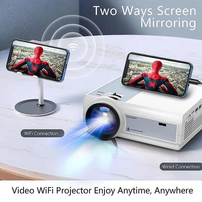 Mini Projector Global TFlag L36P 4K Equipped with HDMI, VGA, TF, and USB inputs, plus Bluetooth compatibility and a built-in speaker