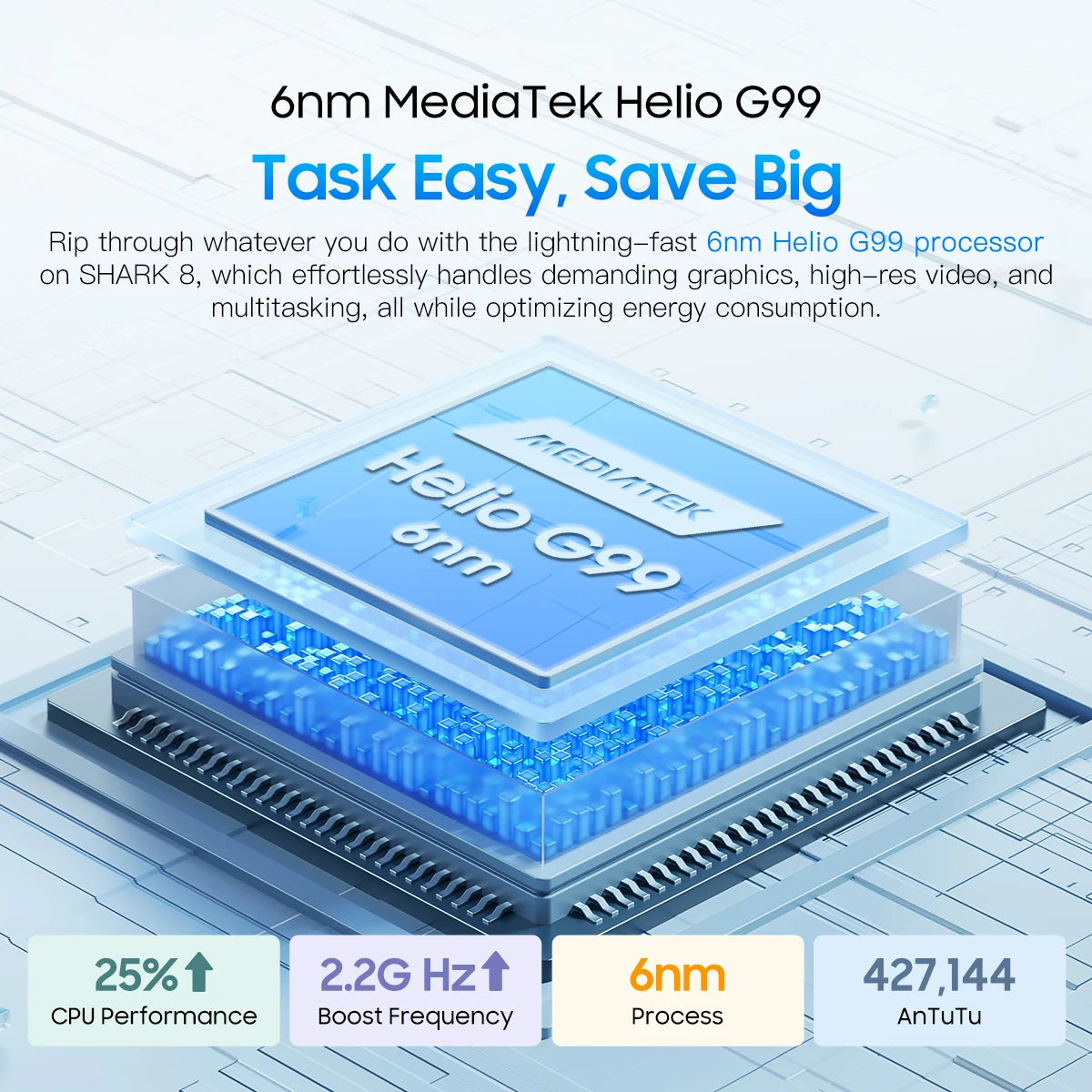 Blackview SHARK 8 Smartphone Android 13 cellphone dual sim, NFC, MTK Helio G99 processor for smooth gaming performance