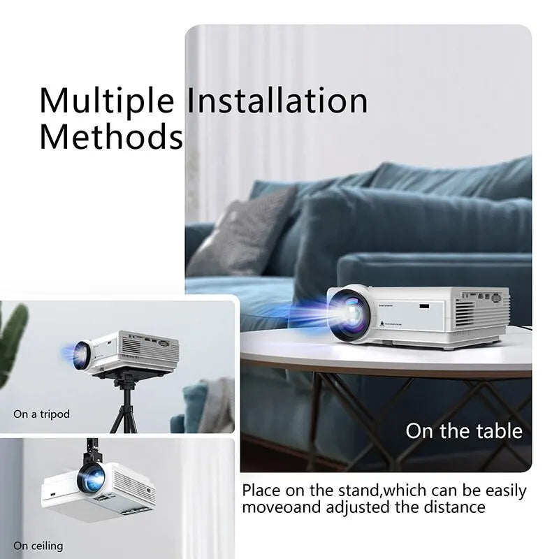 Mini Projector Global TFlag L36P 4K Equipped with HDMI, VGA, TF, and USB inputs, plus Bluetooth compatibility and a built-in speaker