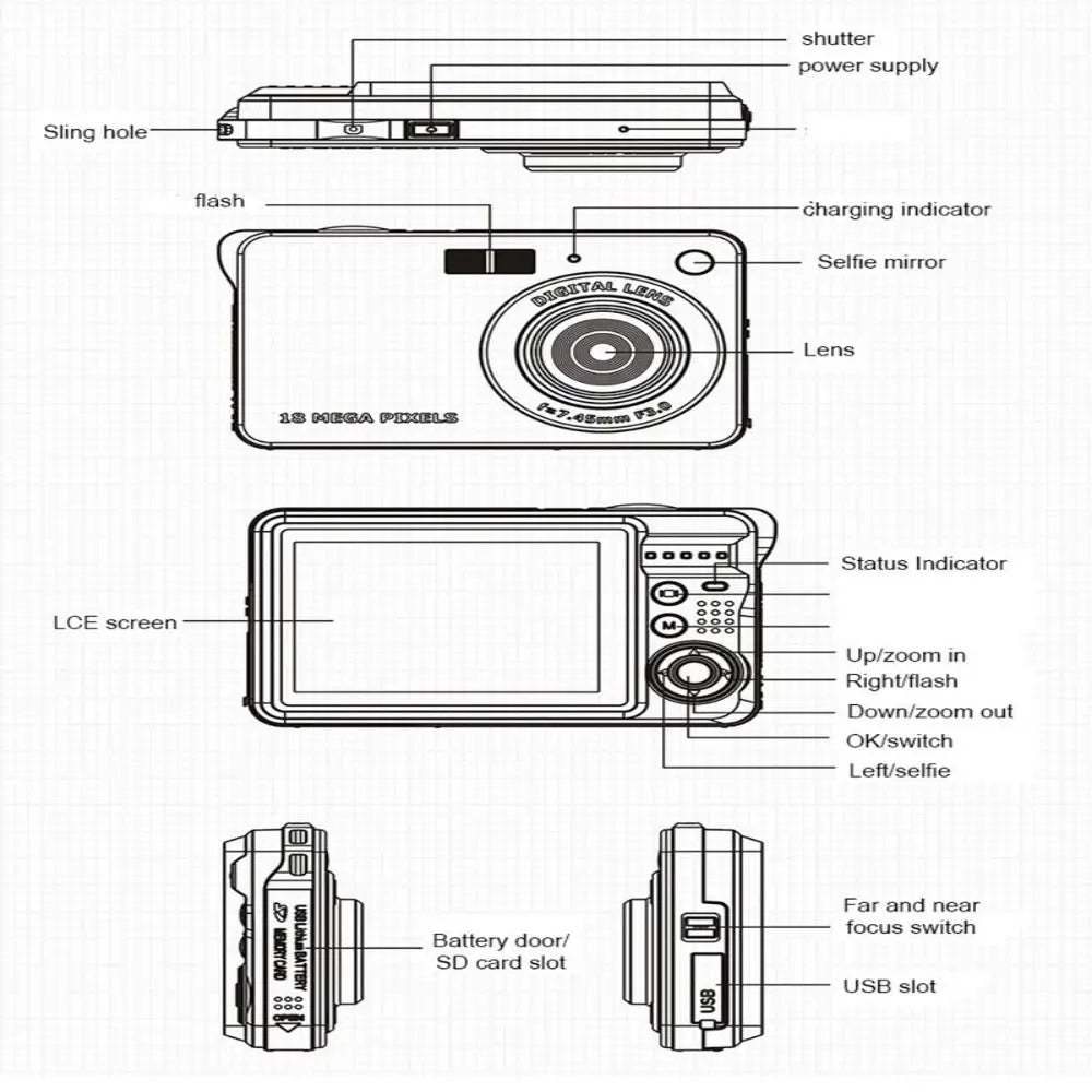Digital Camera 1080P 44MP Compact Camera digital zoom, CMOS sensor