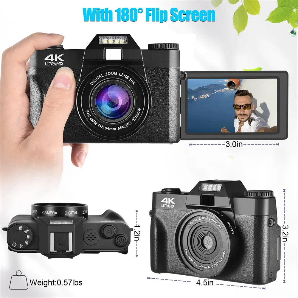 48MP 4K Vlog Cam with WiFi & 16X Zoom