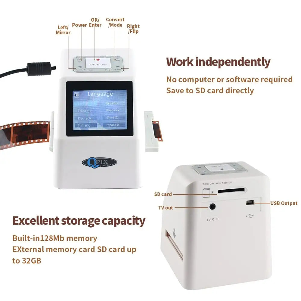 Portable Film scanner 35mm Negative Film Scanner with 2.4"LCD screen super 8 negatives and slides cmos sensor