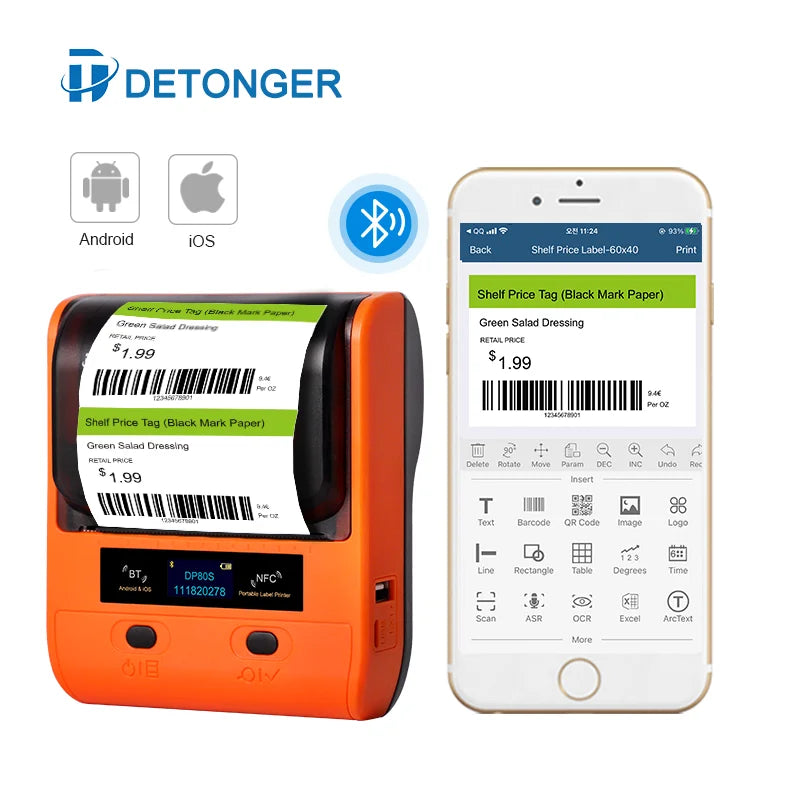 Detonger high resolution Printers Wireless Thermal Mini Barcode Printer