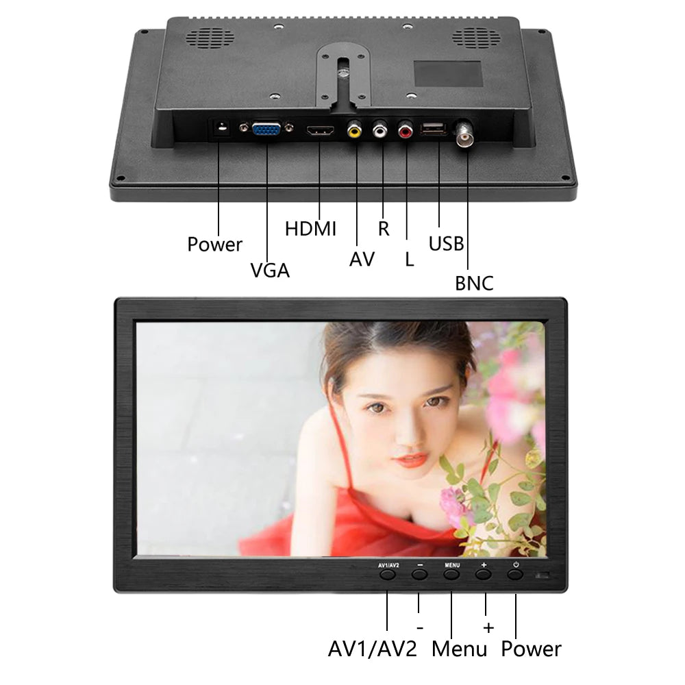 Podofo 10.1 inch  LCD HD Monitor & Computer Display Color Screen 2Channel Video Input Security Monitor With BNC / AVI / VGA / HDMI