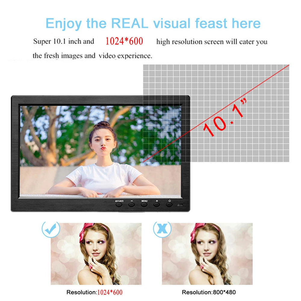 Podofo 10.1 inch  LCD HD Monitor & Computer Display Color Screen 2Channel Video Input Security Monitor With BNC / AVI / VGA / HDMI