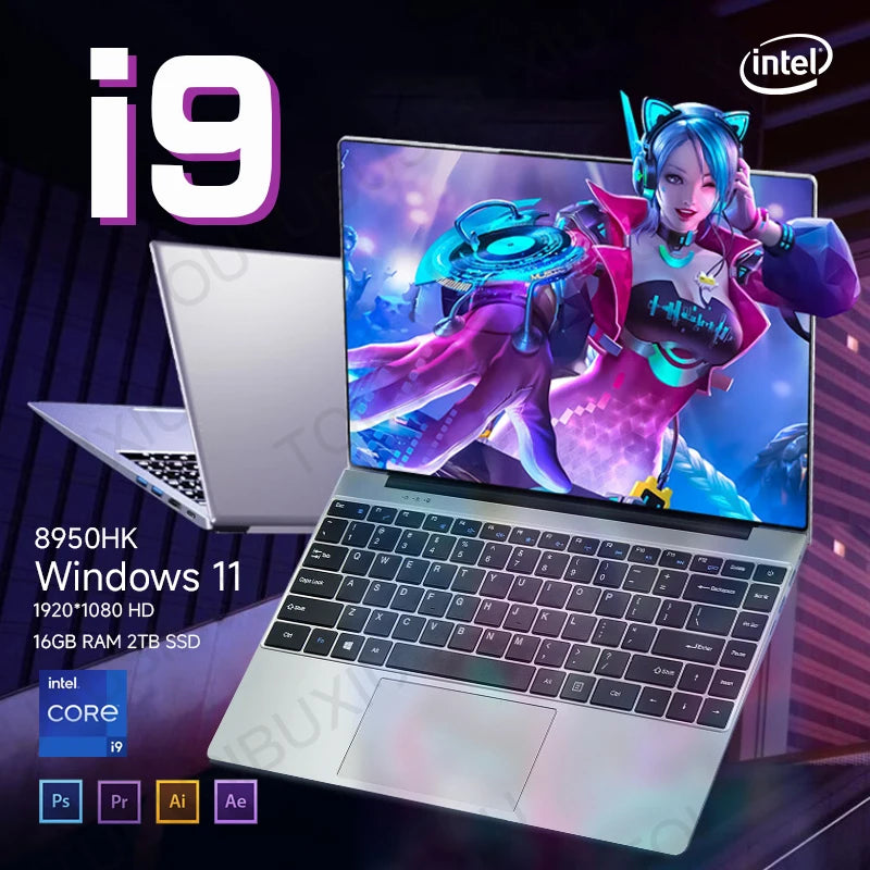 Laptop computer 16GB RAM 2TB SSD core i9 laptop 14.1-inch 1920*1080 Computer PC Ultra Slim Laptop Intel Core i9-8950HK