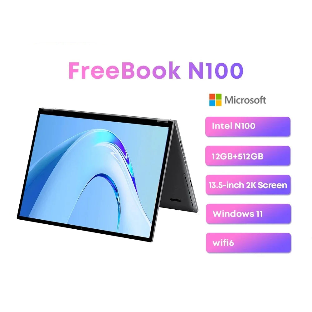 CHUWI FreeBook 2-in-1 Laptop Tablet,512GB SSD 12GB LPDDR5,Intel N100/i3 1215U 13.5" IPS FHD Display WIFI 6,Windows 11 Laptops
