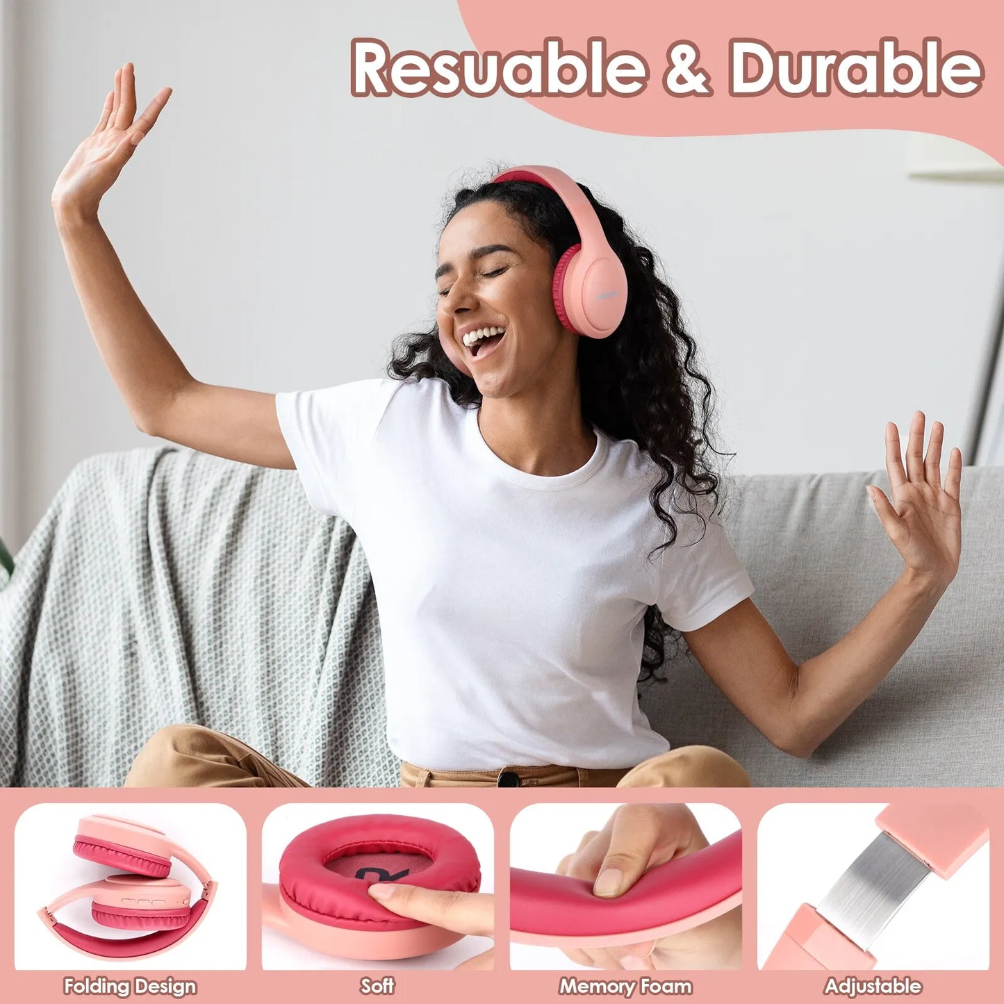 Wireless Bluetooth Headphones Foldable Stereo, Type-C charging port
