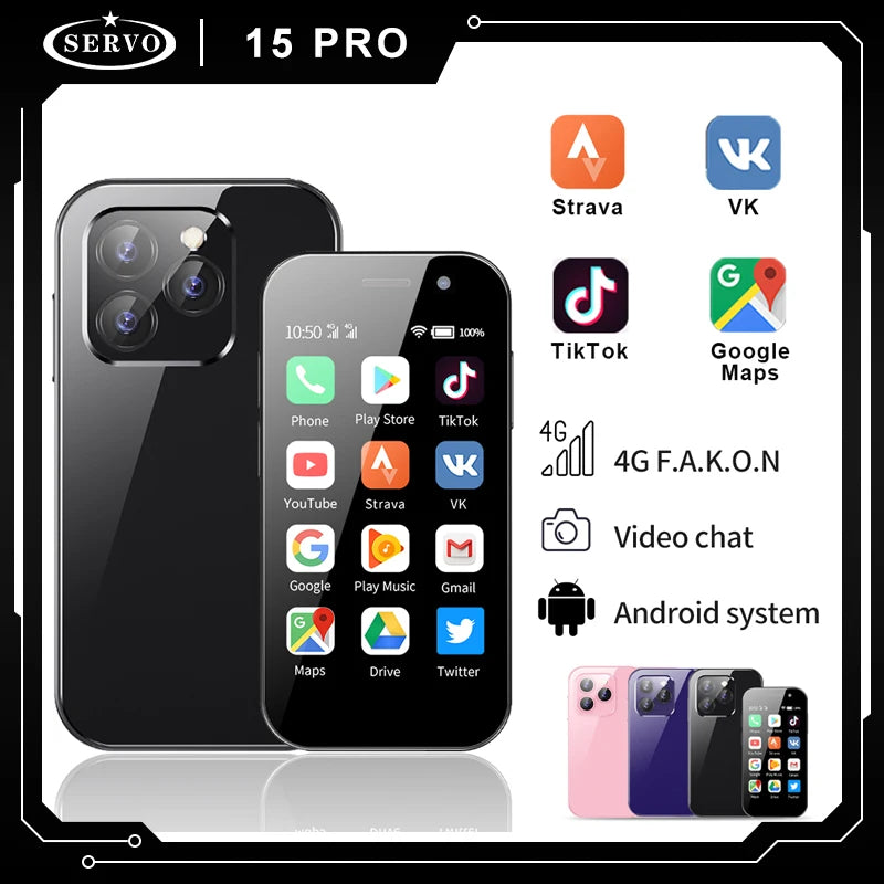Cellphone SERVO 15Pro 3 inch Mini Smartphone supports 3G, 4G, and 2G networks, Dual SIM