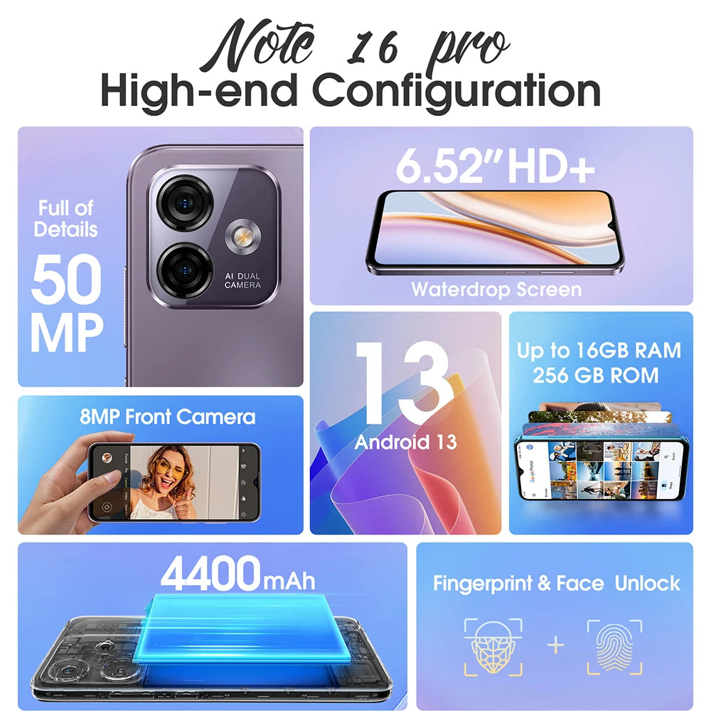 Smartphone Ulefone Note 16 Pro cellphone android os mobile phone dual sim card