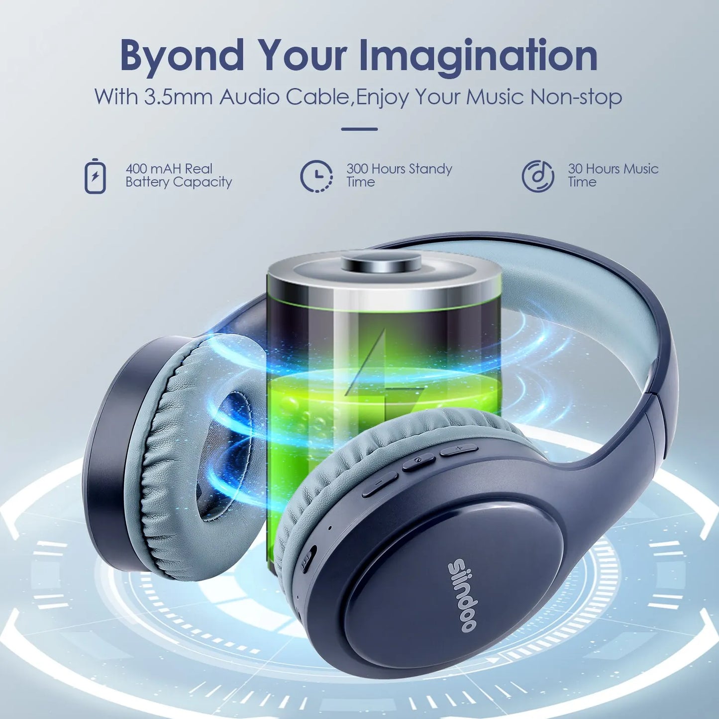 Wireless Bluetooth Headphones Foldable Stereo, Type-C charging port