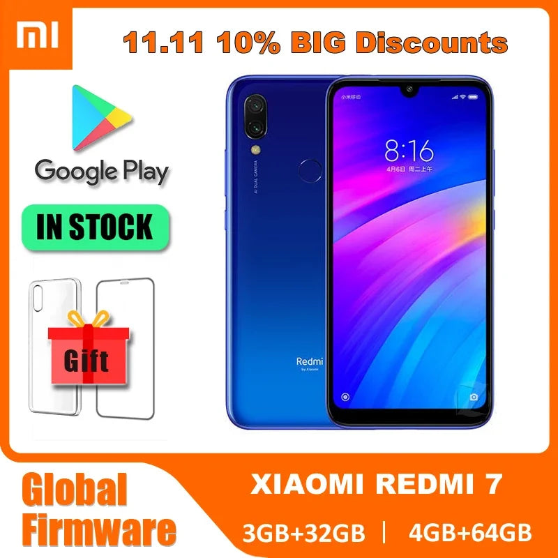 smartphone Original Xiaomi Redmi 7 cellphone 4GB 64GB 6.81'' Mobile Phone