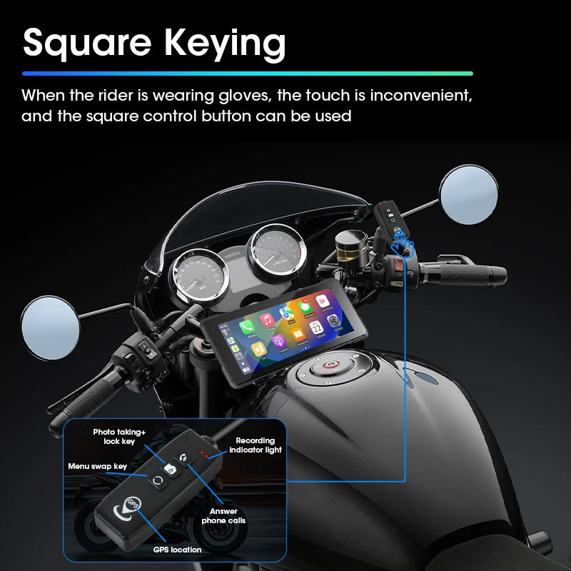 7 Inch Motorcycle GPS with Wireless CarPlay and Android Auto IPX7 Waterproof
